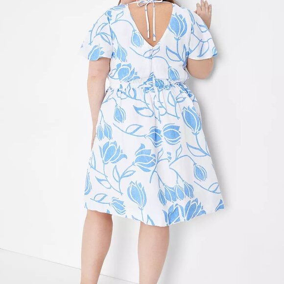 Lane Bryant Short Flutter Sleeve Square Neck Tie-Back Top Dress - Size 24 - Picture 2 of 9